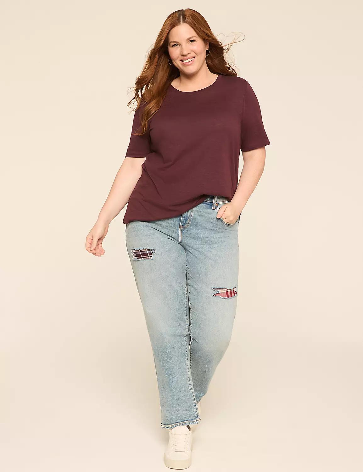 Boyfriend Fit Plaid-Detail Jean Product Image