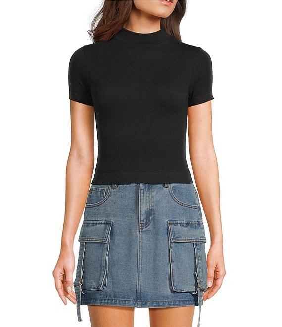 C&V Chelsea & Violet Mock Neck Seamless Knit Crop Top Product Image