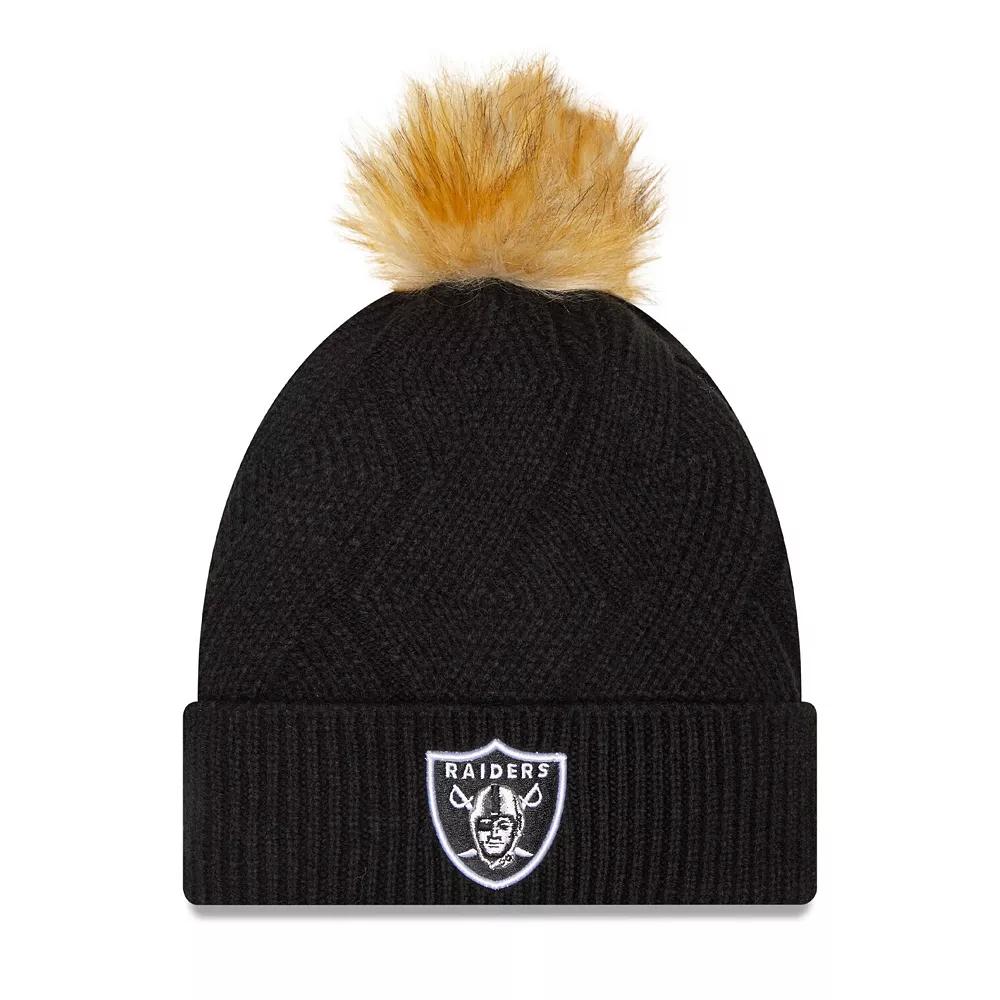 Women's New Era Black Las Vegas Raiders Snowy Cuffed Knit Hat with Pom, Lvr Black Product Image