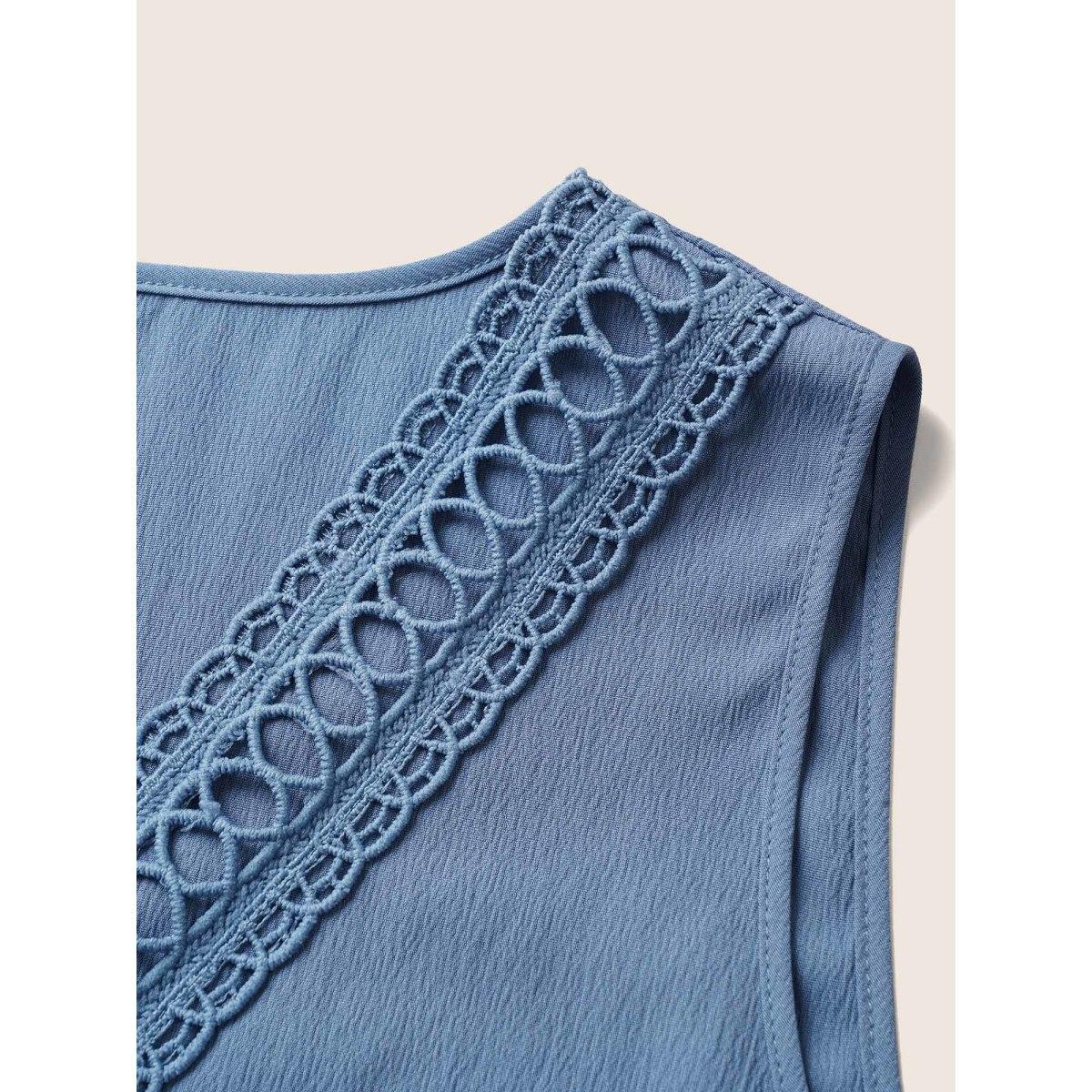 Plus Size Solid Lace Patchwork Gathered Tank Top Women Stone Elegant Button V-neck Everyday Tank Tops Camis BloomChic 12/L Product Image