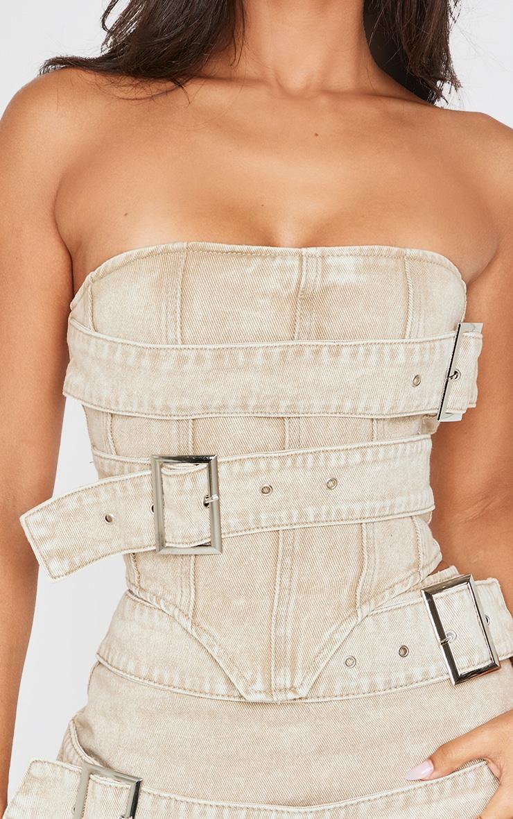 Petite Washed Stone Buckle Detail Denim Mini Skirt Product Image