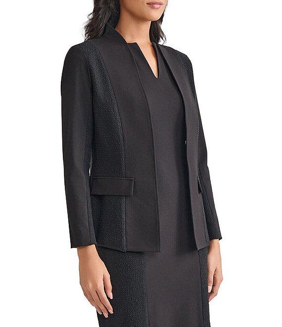 MISOOK Mixed Media Ponte Modified Mandarin Collar Long Sleeve Blazer Product Image