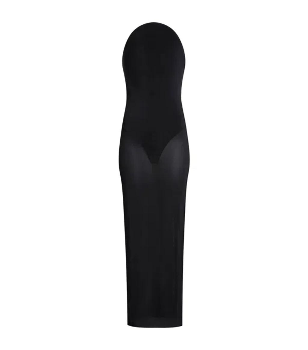 ALAÏA Curved Bustier Jersey Maxi Dress In Black Product Image
