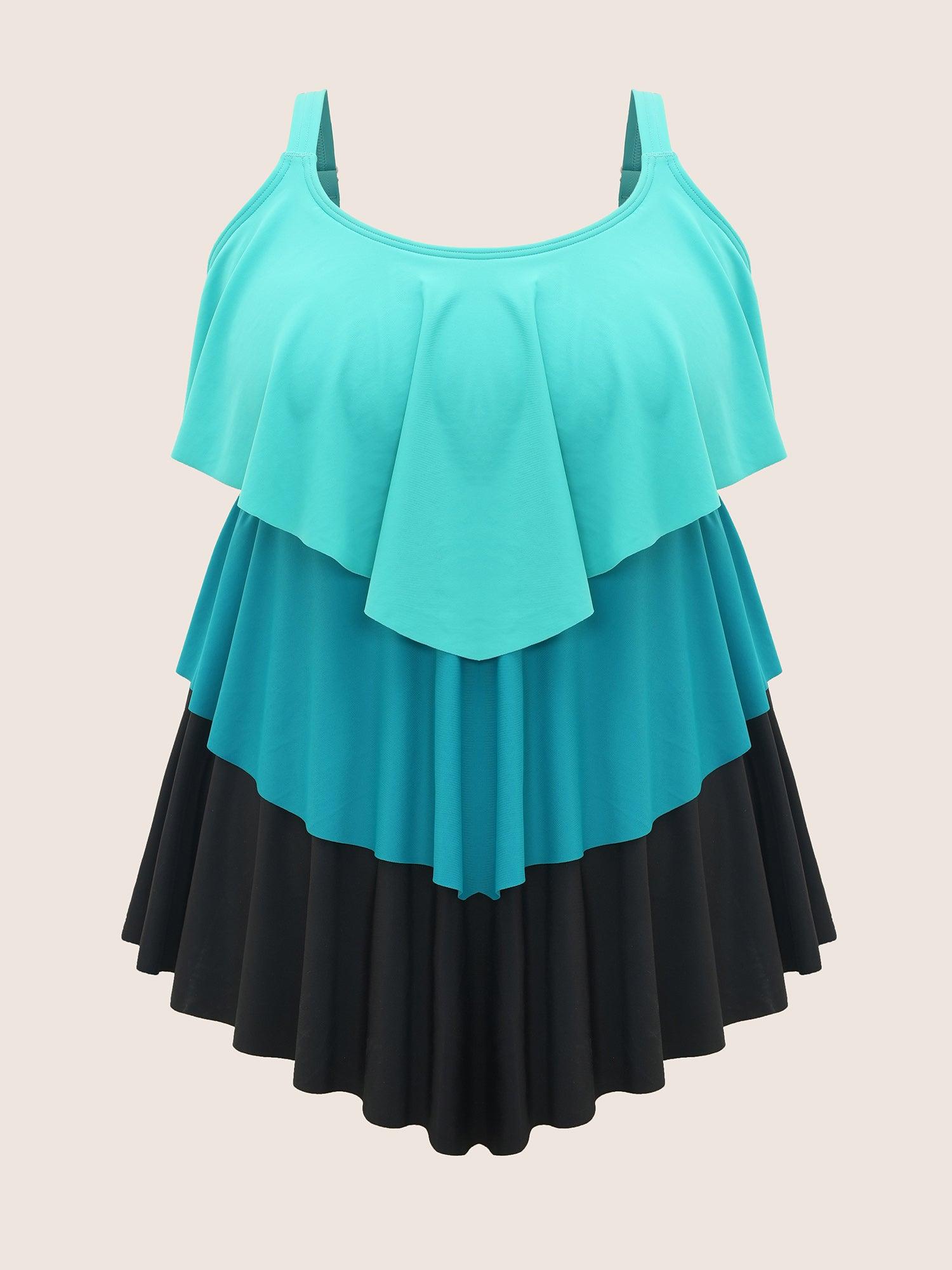 Colorblock Contrast Ruffle Layered Hem Tankini Top Female Product Image