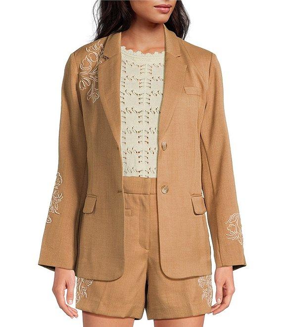 Sam Edelman Coordinating Fallon Slim Stretch Embroidered Twill Notch Lapel Two Button Blazer Product Image