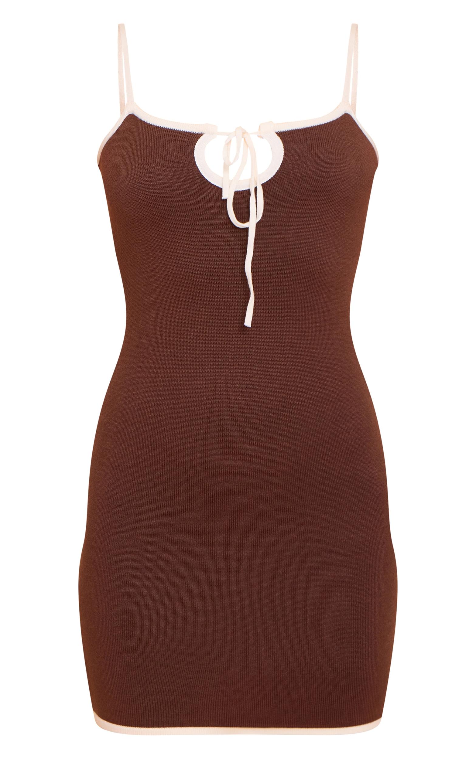 Chocolate Contrast Tie Mini Dress Product Image