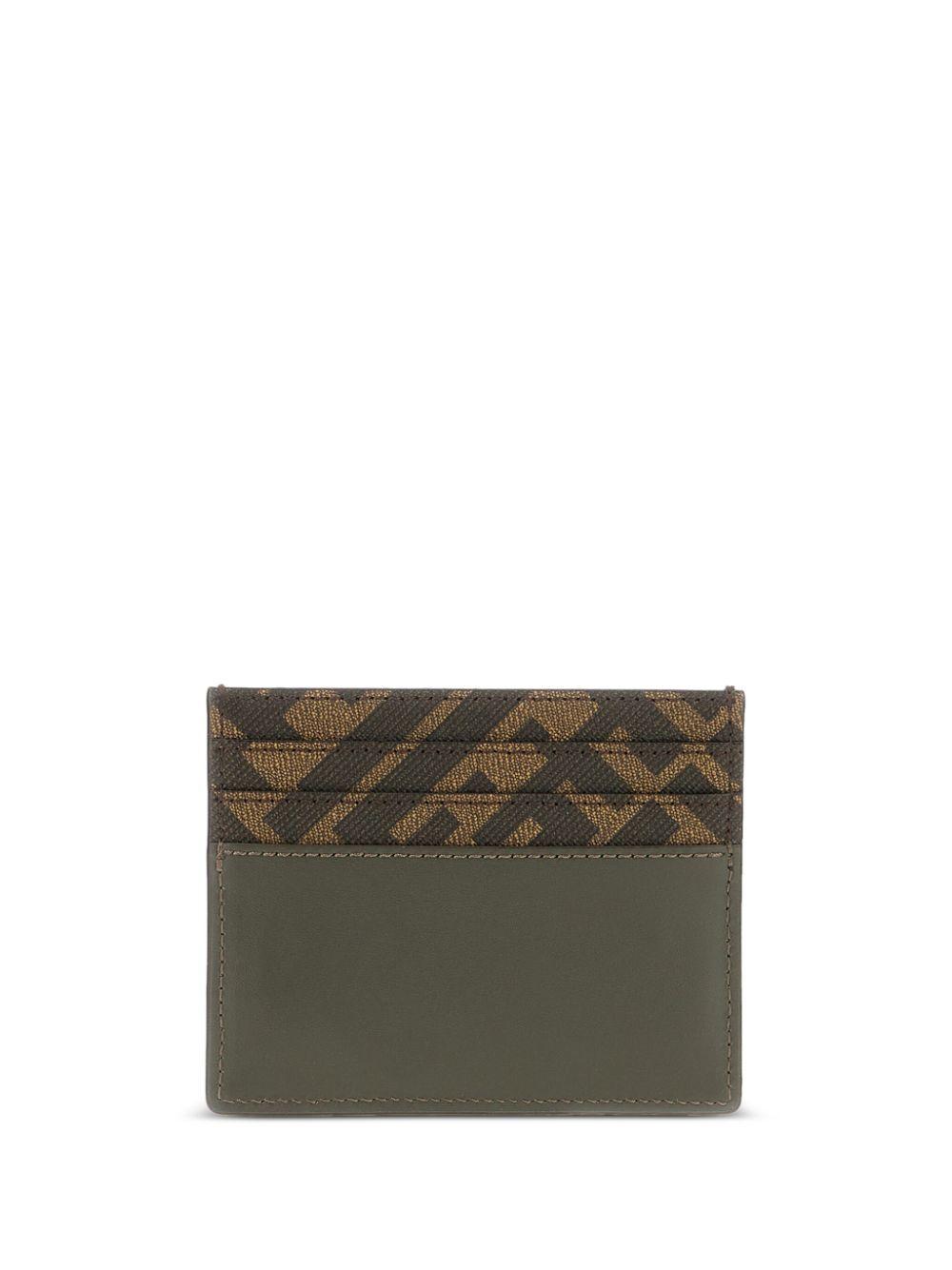 FENDI Brown Card-holder With Squared Ff Motif In Leather And Ff Canvas Man In Ebony Product Image