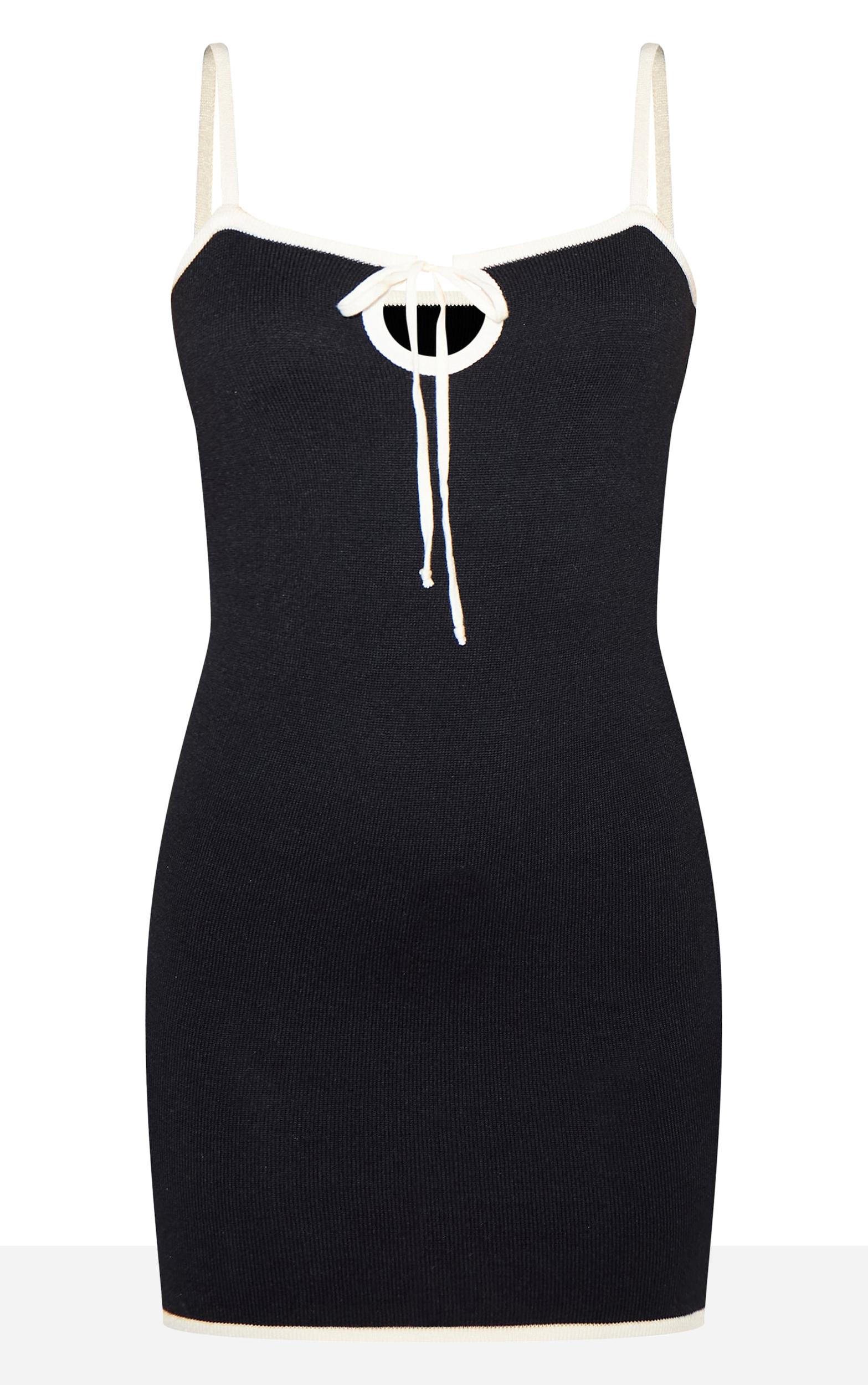 Monochrome Contrast Tie Mini Dress Product Image