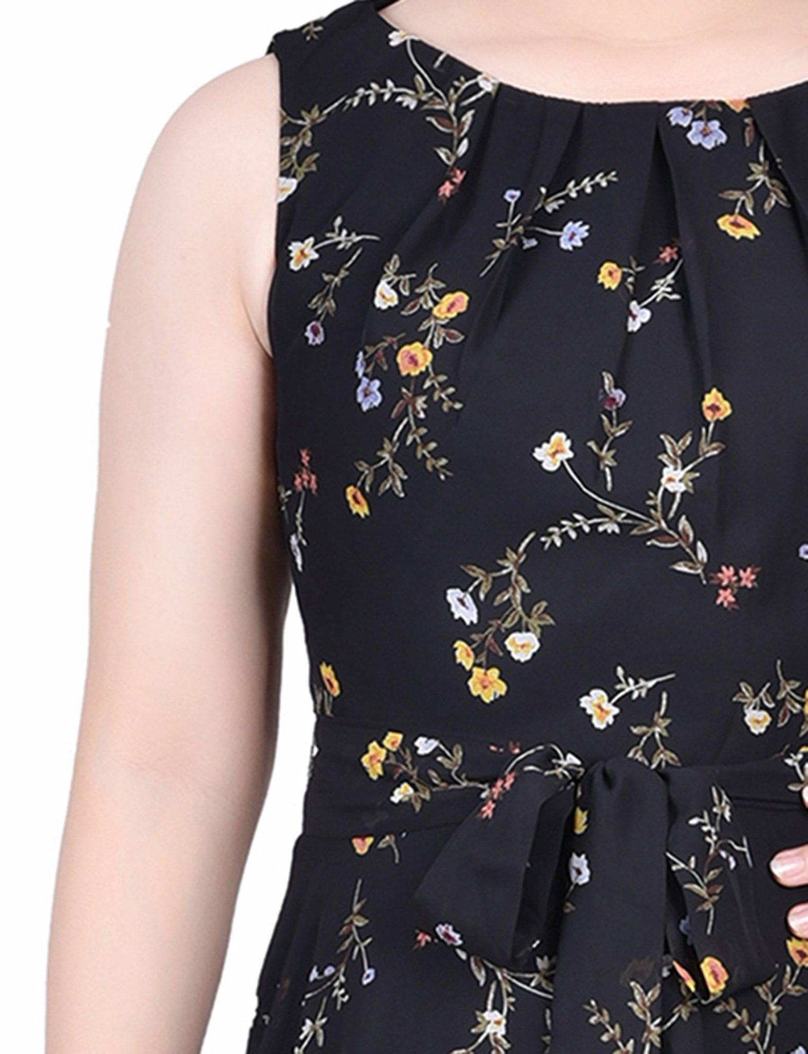 Black Must Vine Sleeveless Belted Chiffon Maxi Dress - Petite Product Image