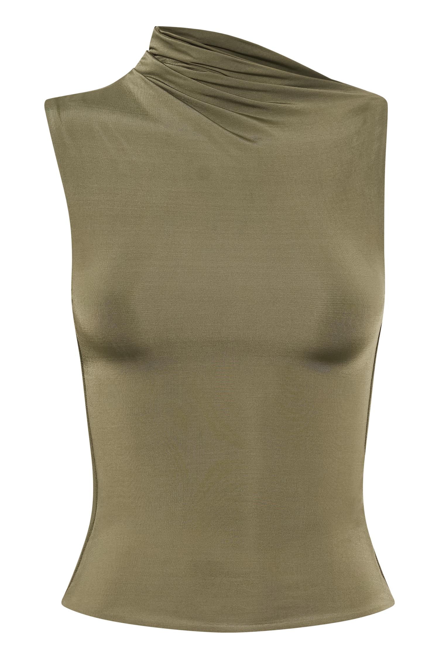 Hadleigh Sleeveless Slinky Top - Dark Olive Product Image
