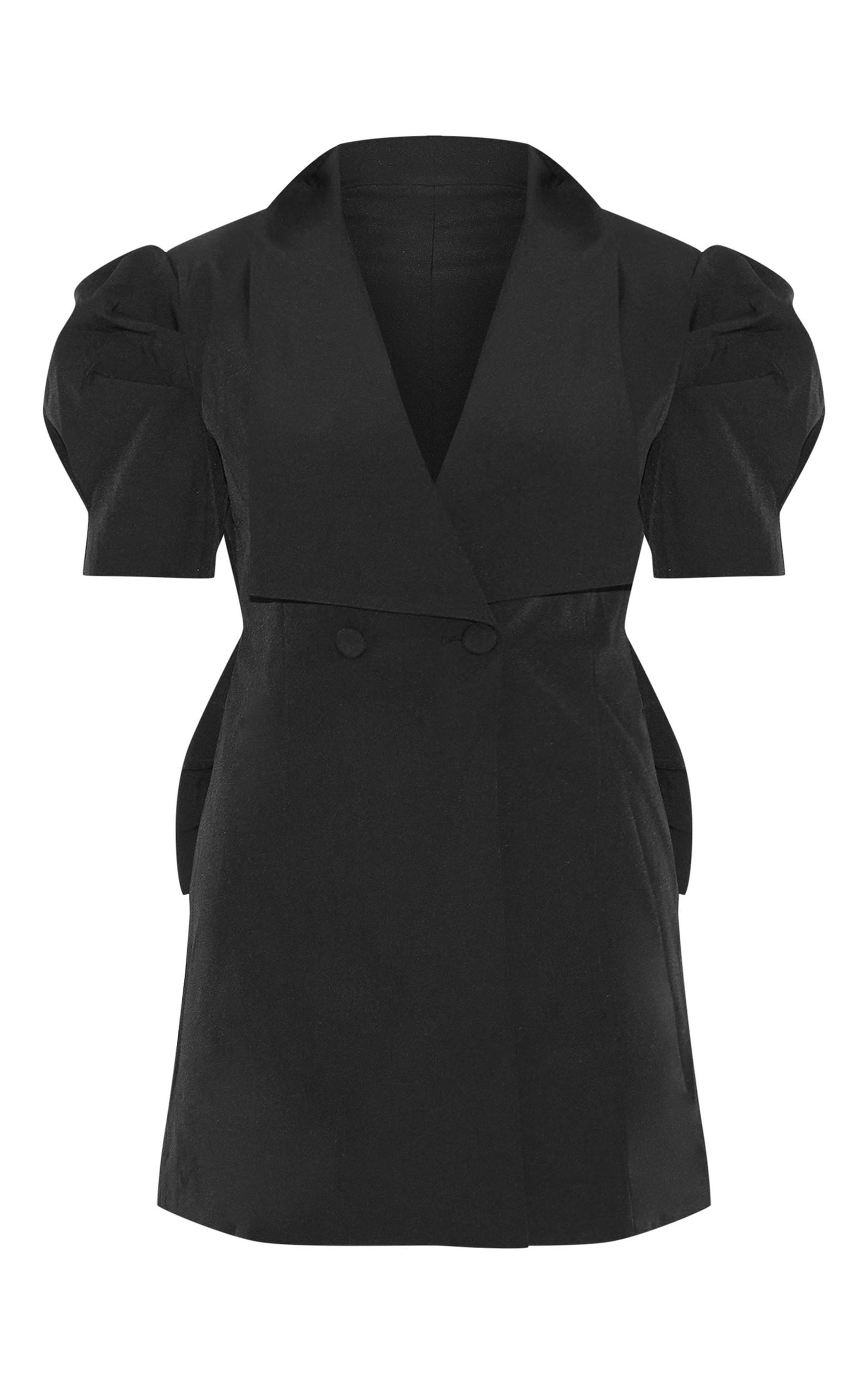 Black Short Sleeve Bow Back Blazer Dress Product Image