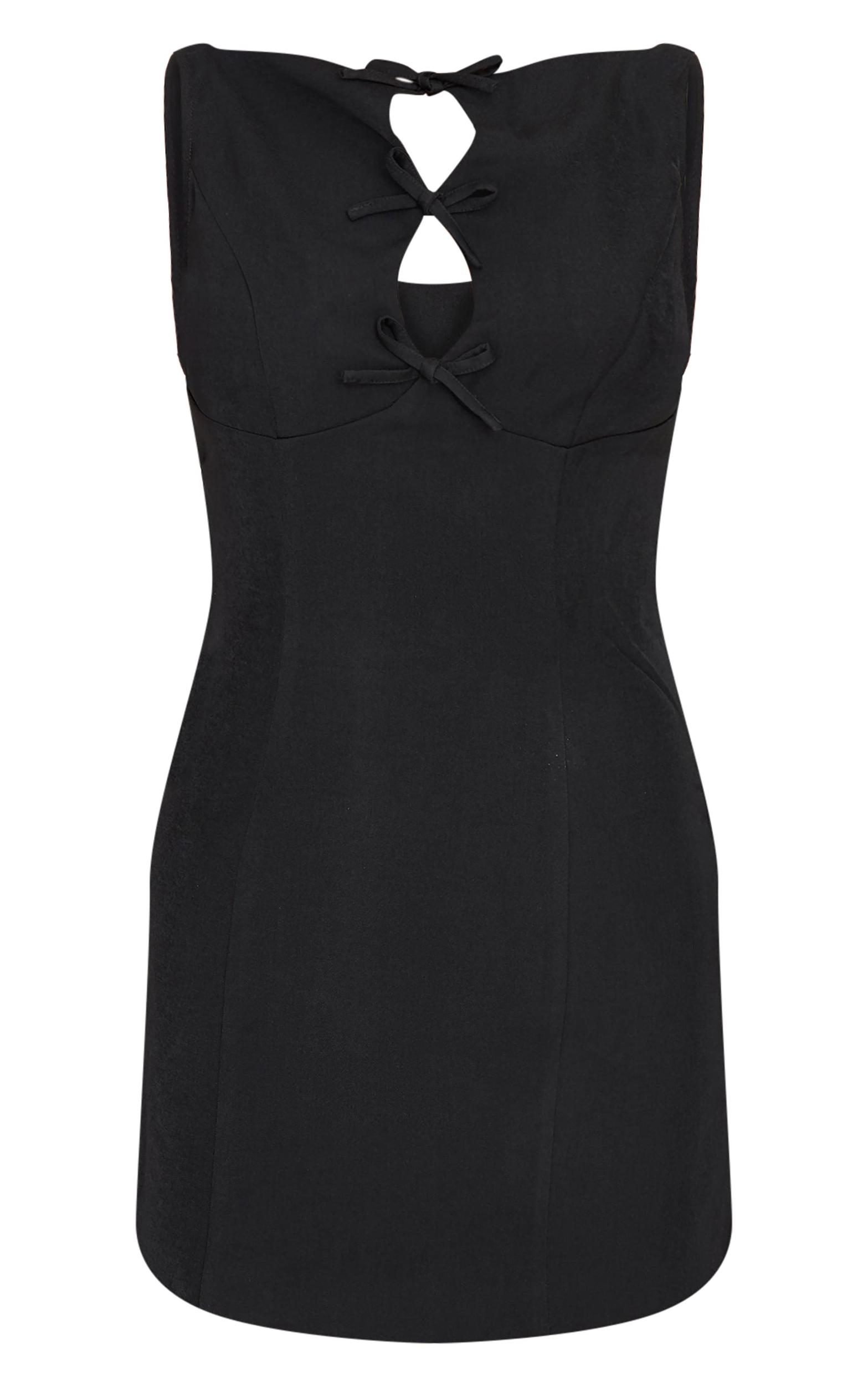 Black Woven High Neck Bow Mini Dress Product Image