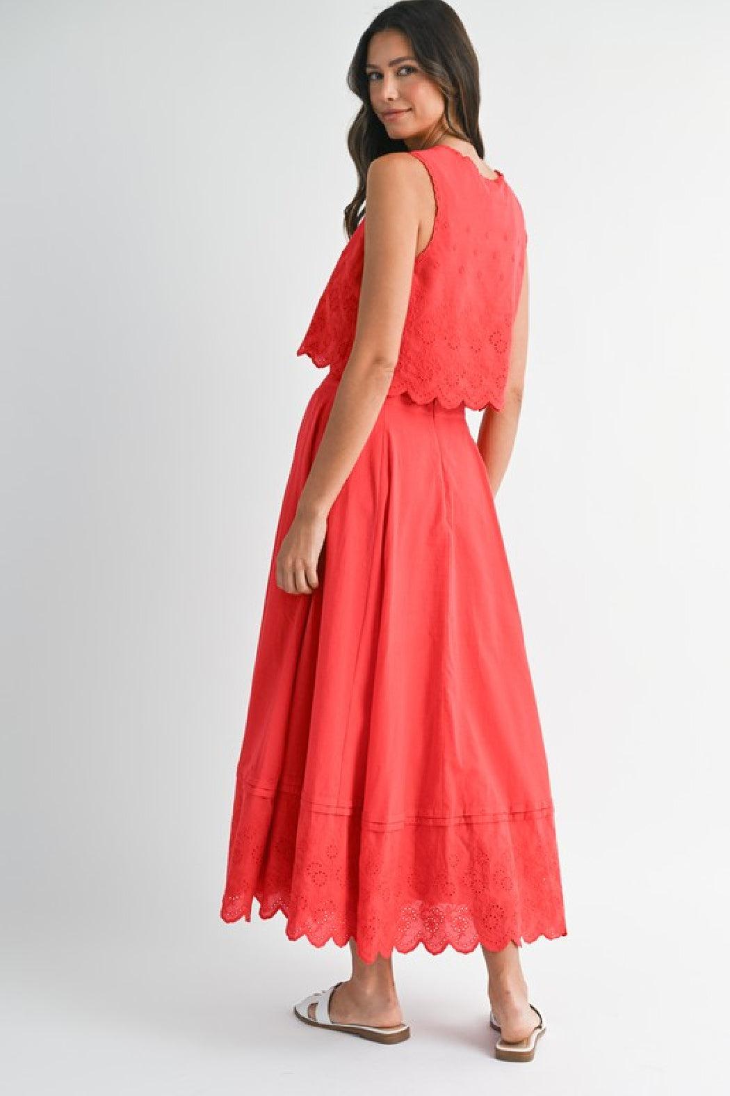 Red Eyelet Embroidered Set Product Image