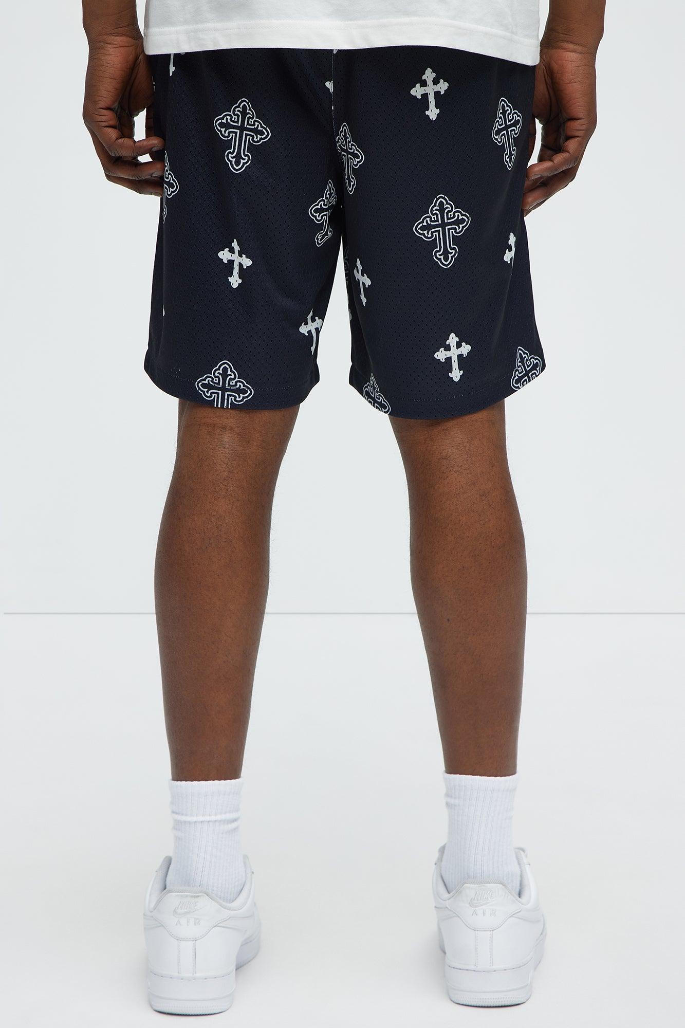 All Over Crosses Mesh Shorts - Black Male Product Image