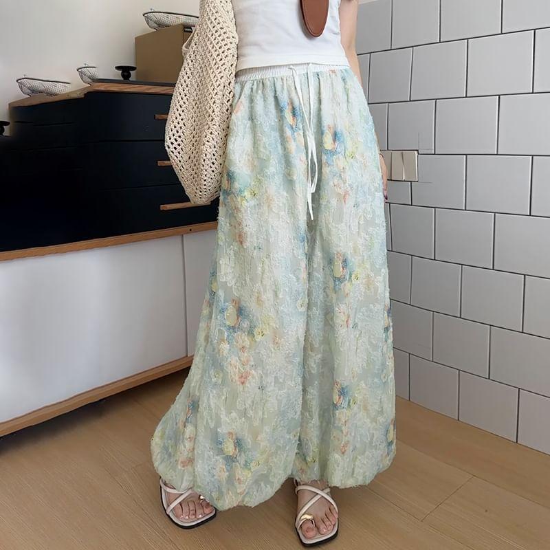 High Rise Floral Print Wide Leg Pants Product Image