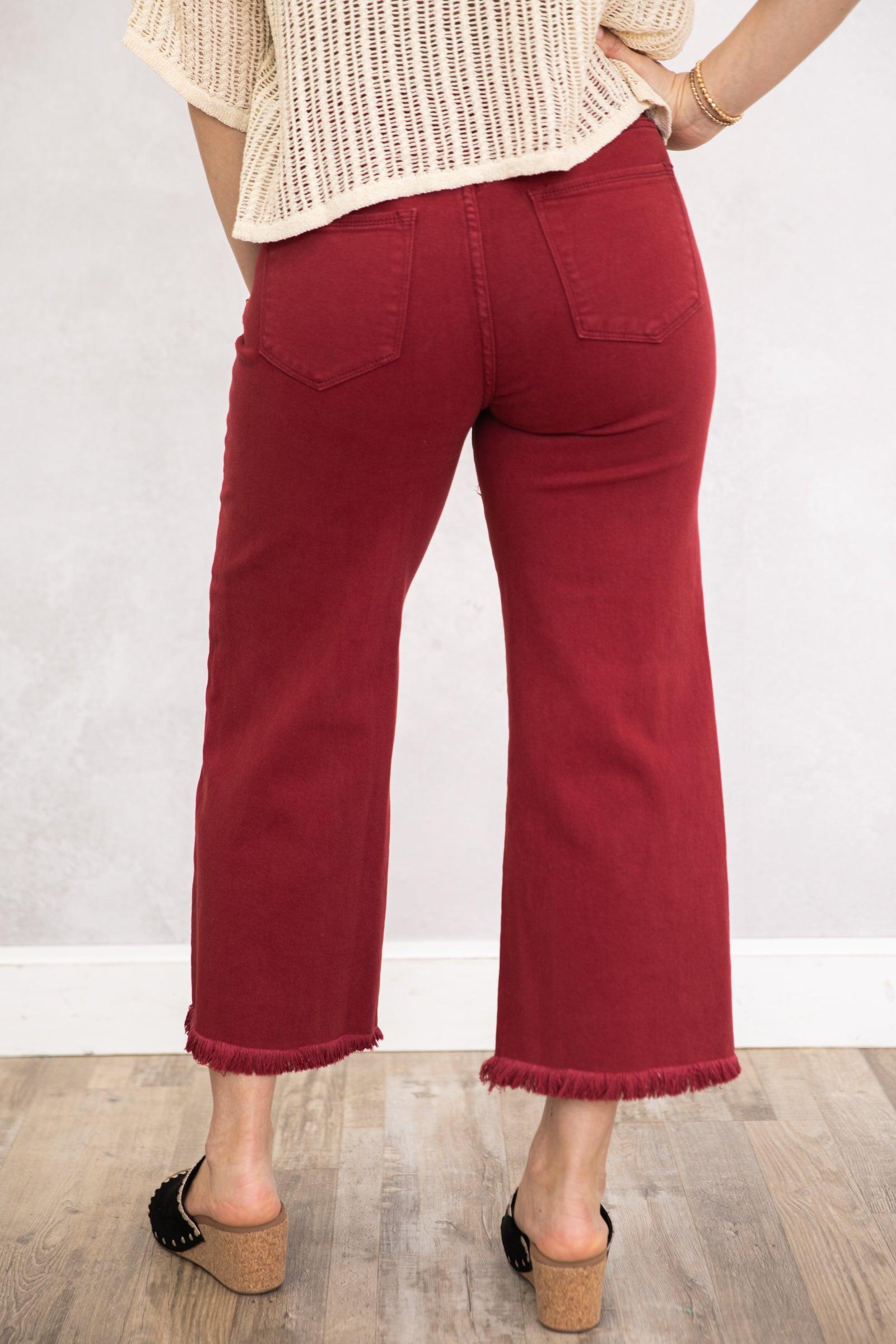 Risen Wine Wide Leg Tummy Control Jeans Product Image