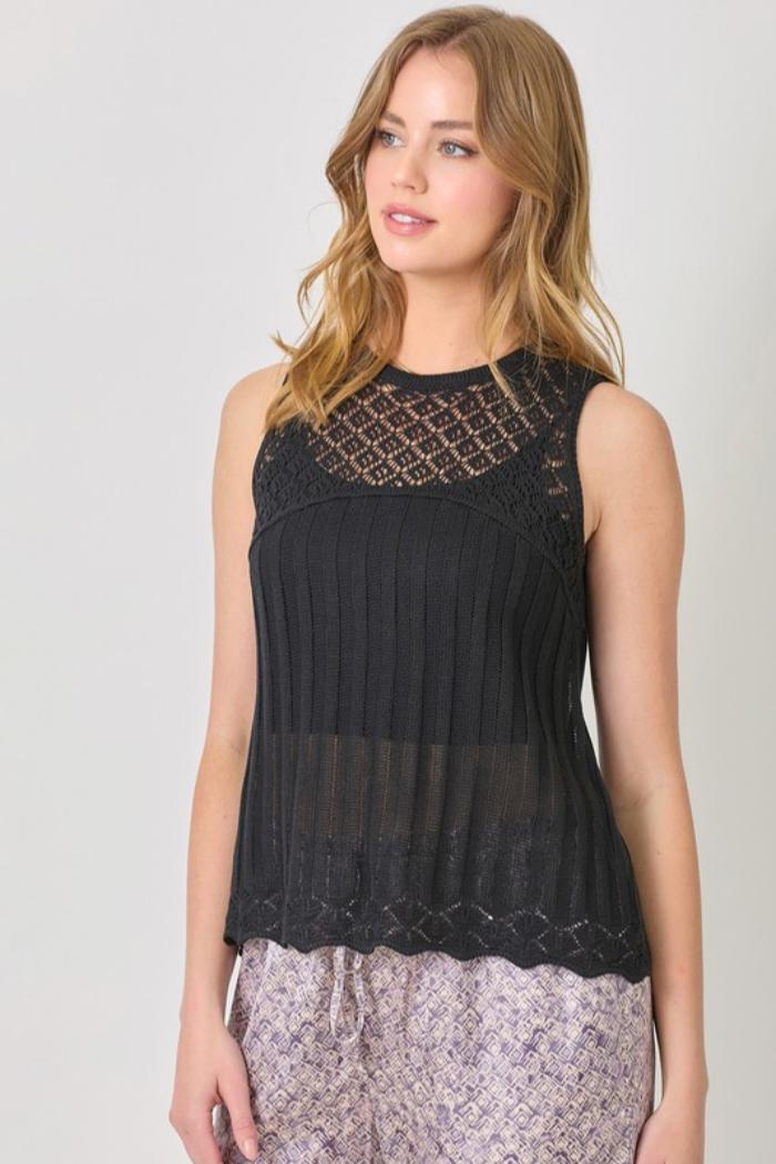 Crochet Yoke Sleeveless Sweater Product Image