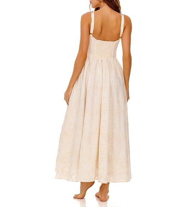 Agua Bendita Emerald Embroidered Square Neck Sleeveless Maxi Dress Product Image