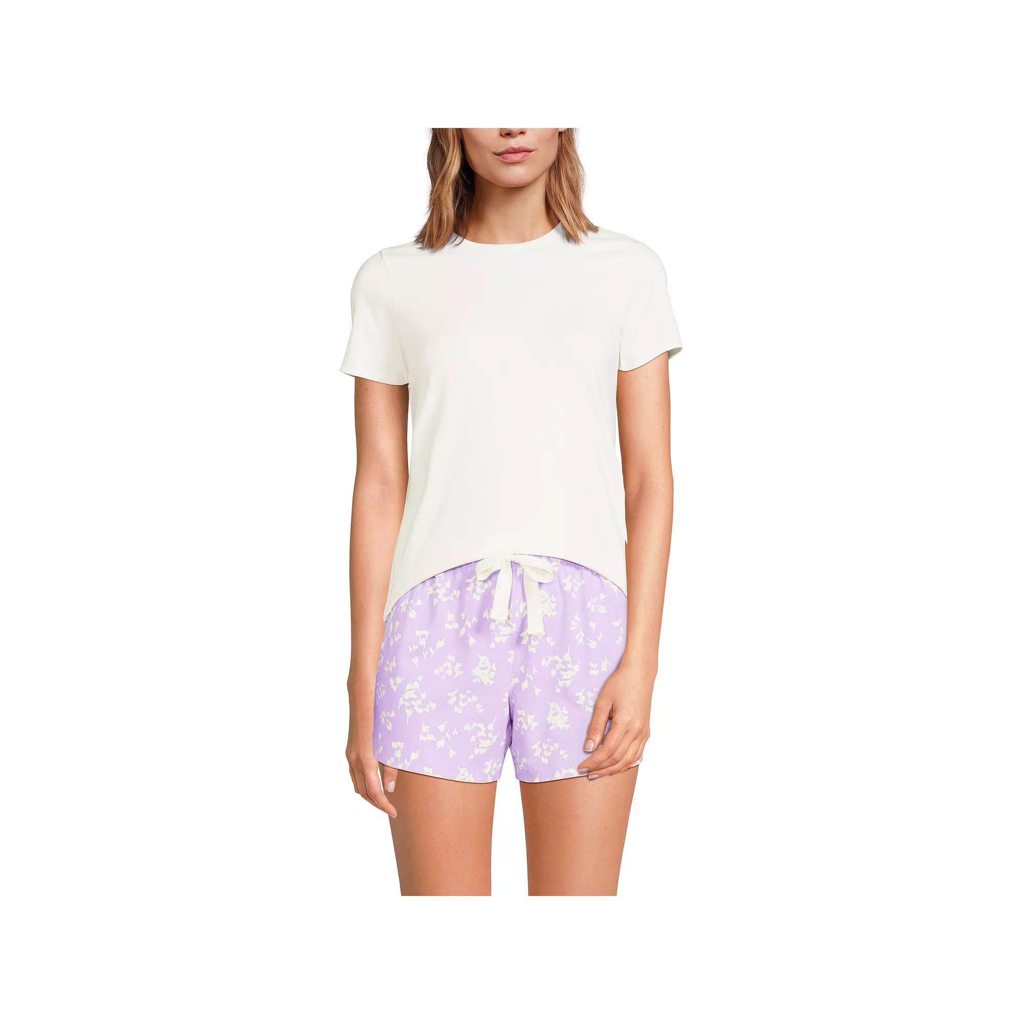 Women's Lands' End Knit Pajama Tee and Pajama Shorts Sleep Set, Size: Medium, Purple Flower Sprig Product Image