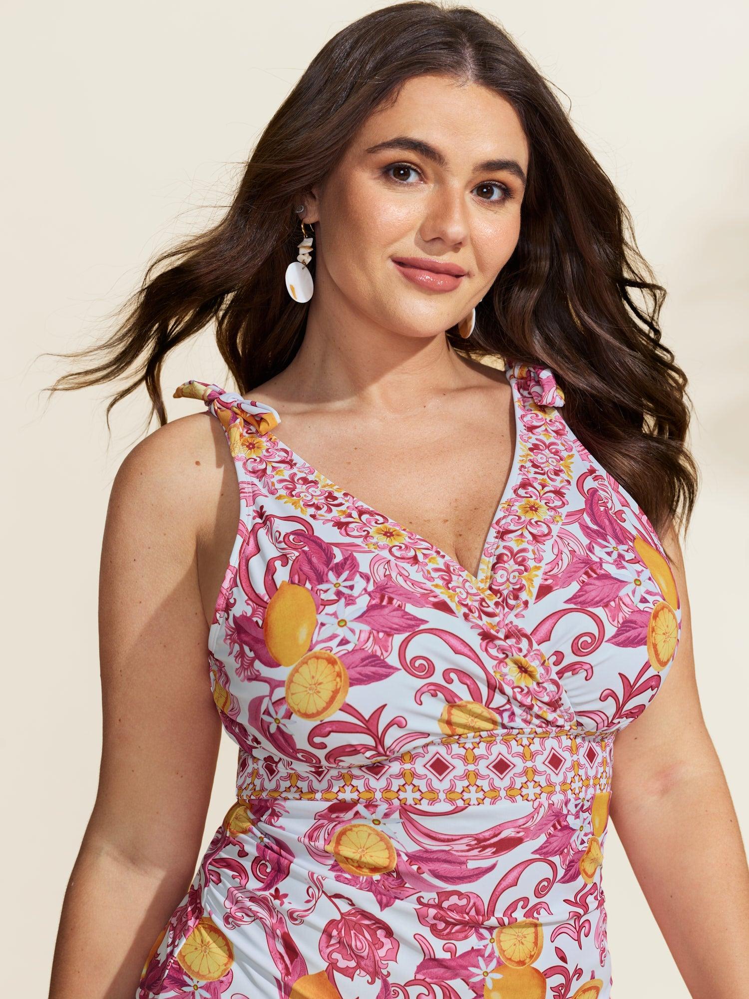 Two-Piece Citrus Print Sarong Swimsuit Female Product Image