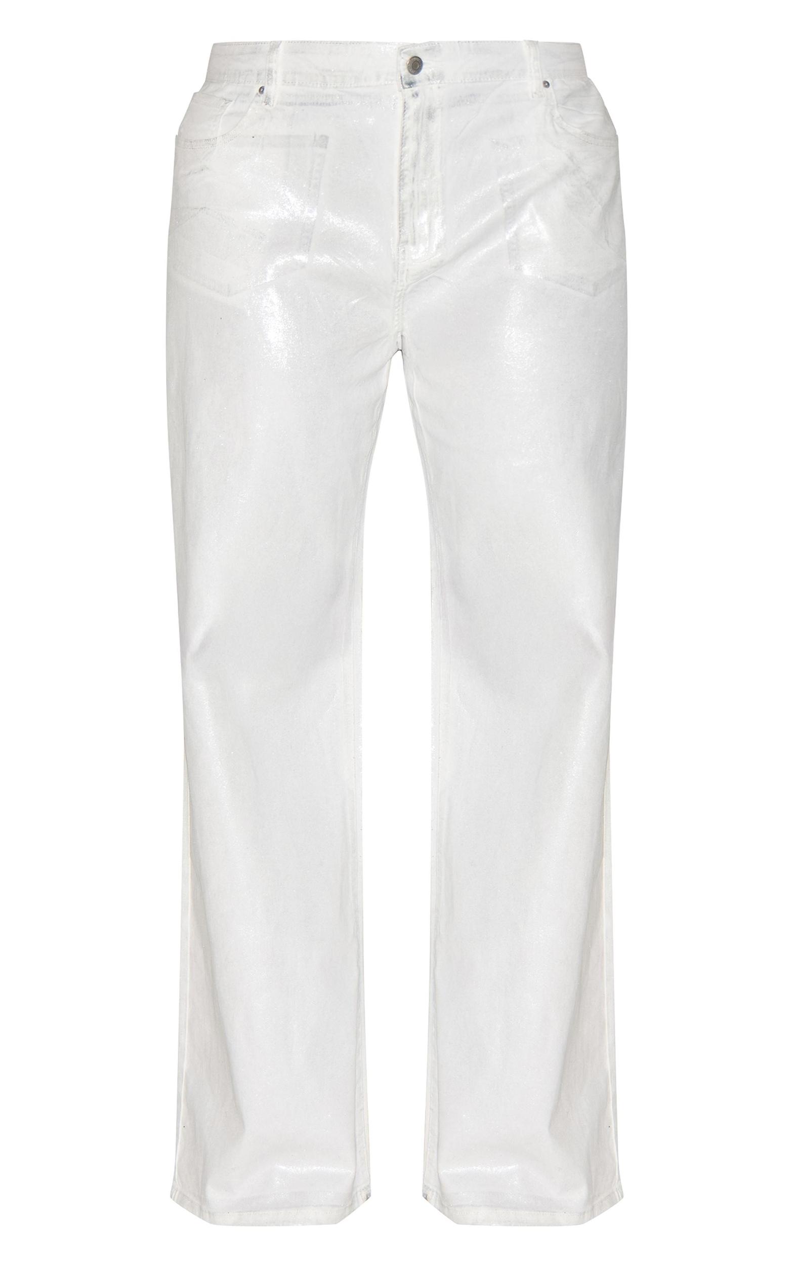 Plus White Silver Foil Effect Wide Leg Jeans Product Image