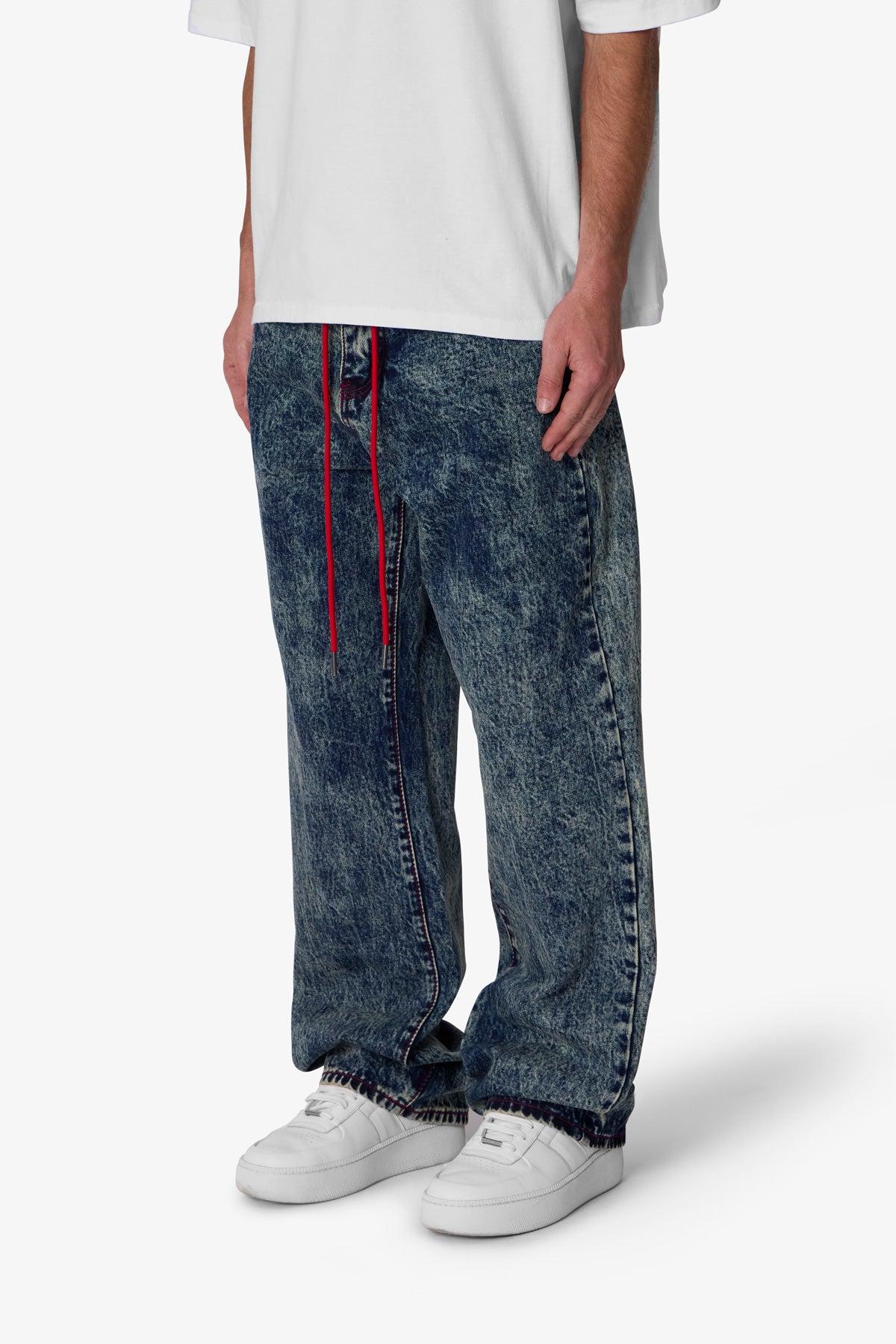 Ultra Baggy Lace Band Denim - Blue Product Image