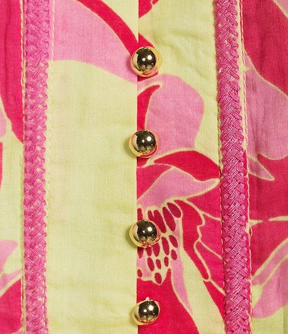 J.Marie Alara Floral Print Mock Neck Sleeveless Button Front Belted A-Line Dress Product Image