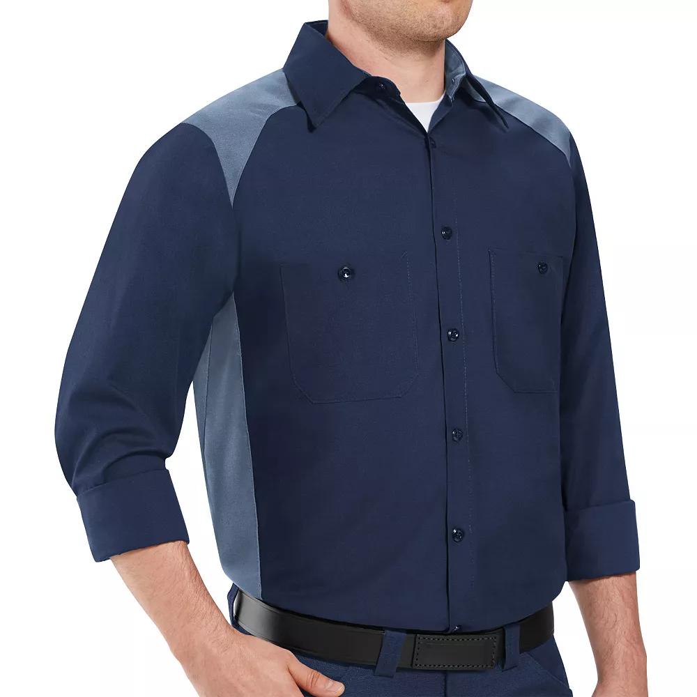 Men's Red Kap Classic-Fit Colorblock Button-Down Shirt, Size: XXL, Navy Postman Blue Product Image