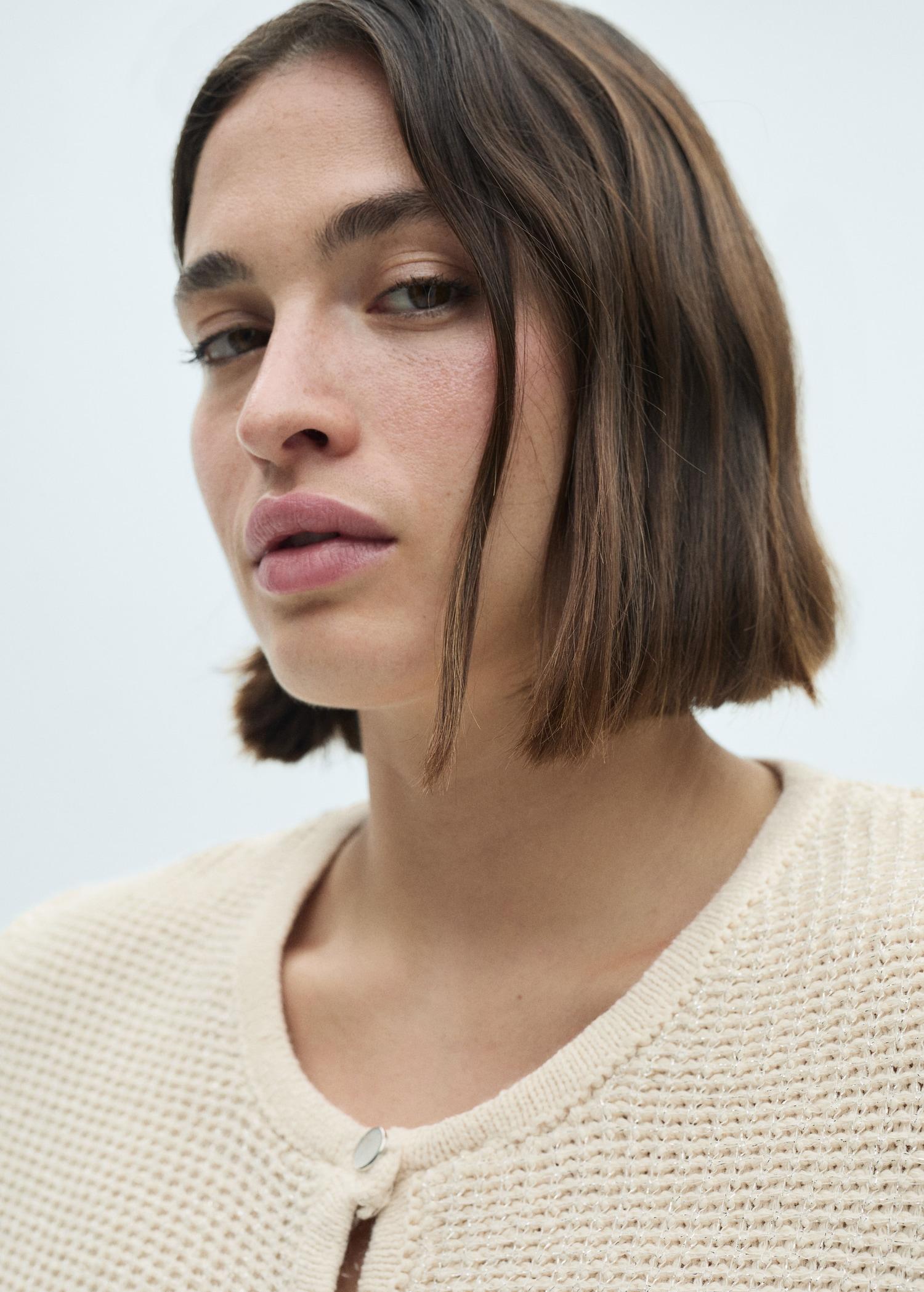 Short-sleeved knitted cardigan - Women | MANGO USA Product Image