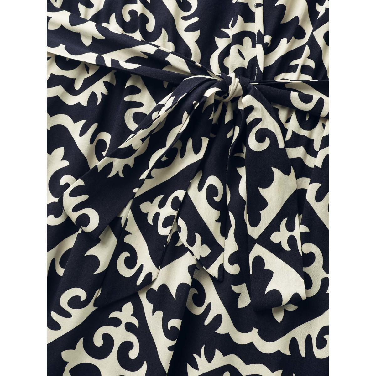 Plus Size Boho Print Side Tie Maxi Dress Midnight Women Boho Belted V-neck Short sleeve Curvy BloomChic 22-24/3X Product Image