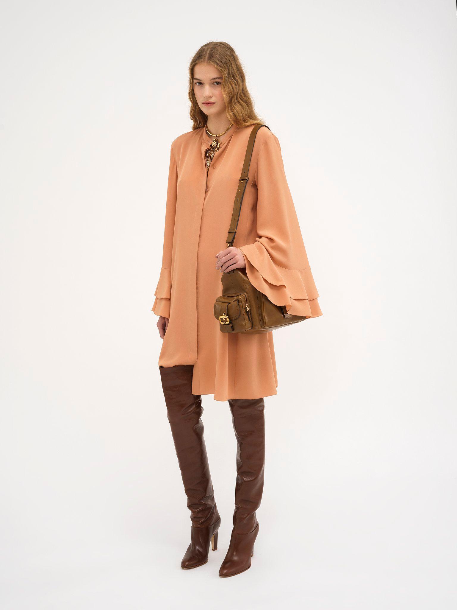 Fluid short dress in crêpe de chine Product Image