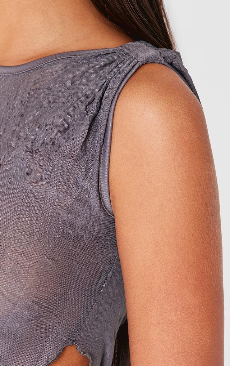 Charcoal Crinkle Mesh Sleeve Detail Asymmetric Hem Long Top Product Image