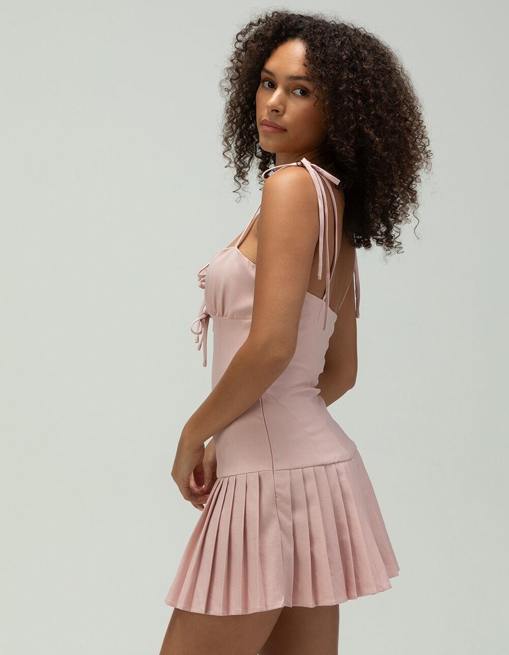 COTTON CANDY LA Drop Waist Womens Pleated Dress - PINK Product Image