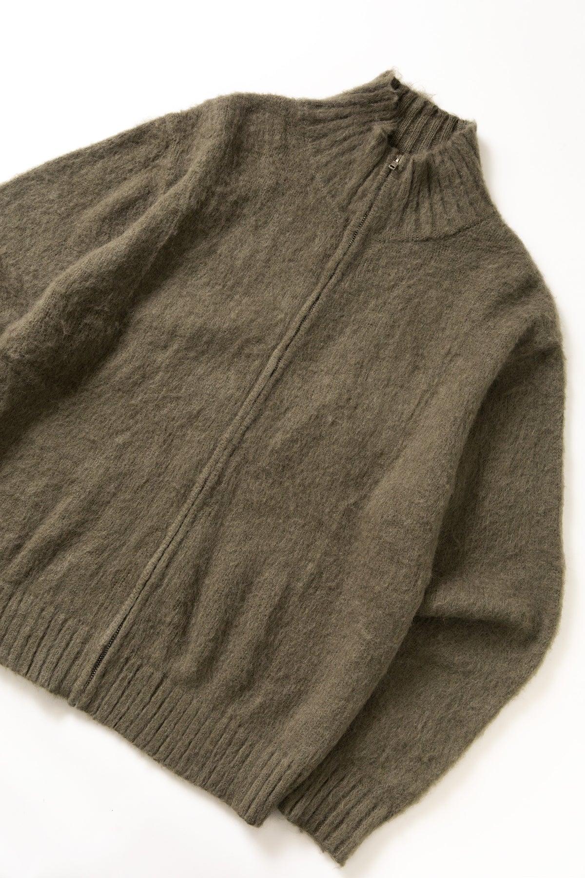 Blacksmith - Zip Mohair Cardigan - Olive Product Image