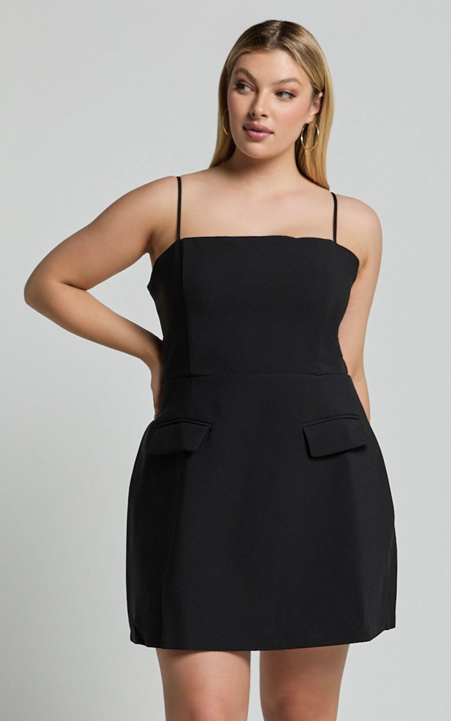 Katia Mini Dress - Strappy Corset A Line Dress in Black Product Image