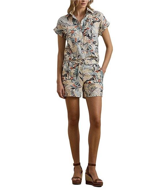 Lauren Ralph Lauren Linen Printed High Rise Drawcord Shorts Product Image