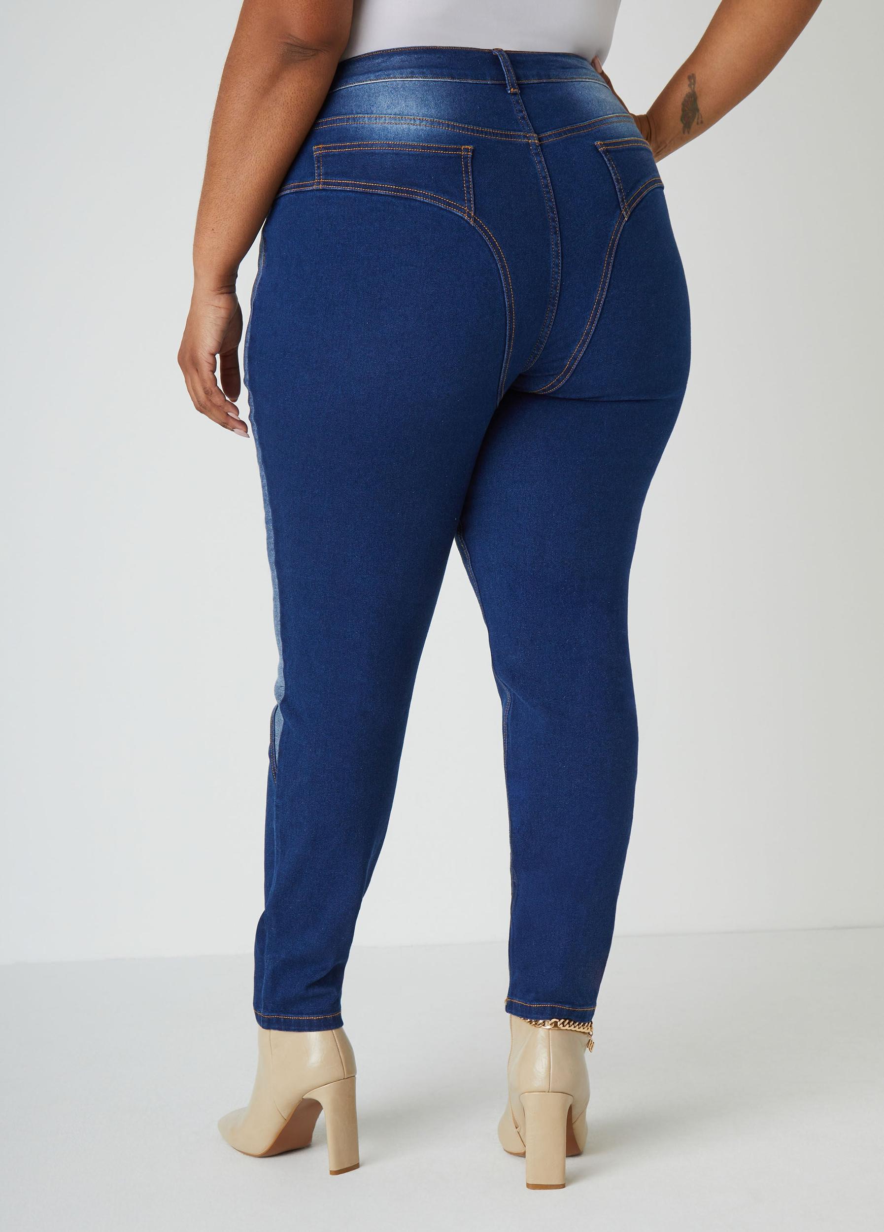 Mid Rise Colorblock Skinny Jeans Product Image