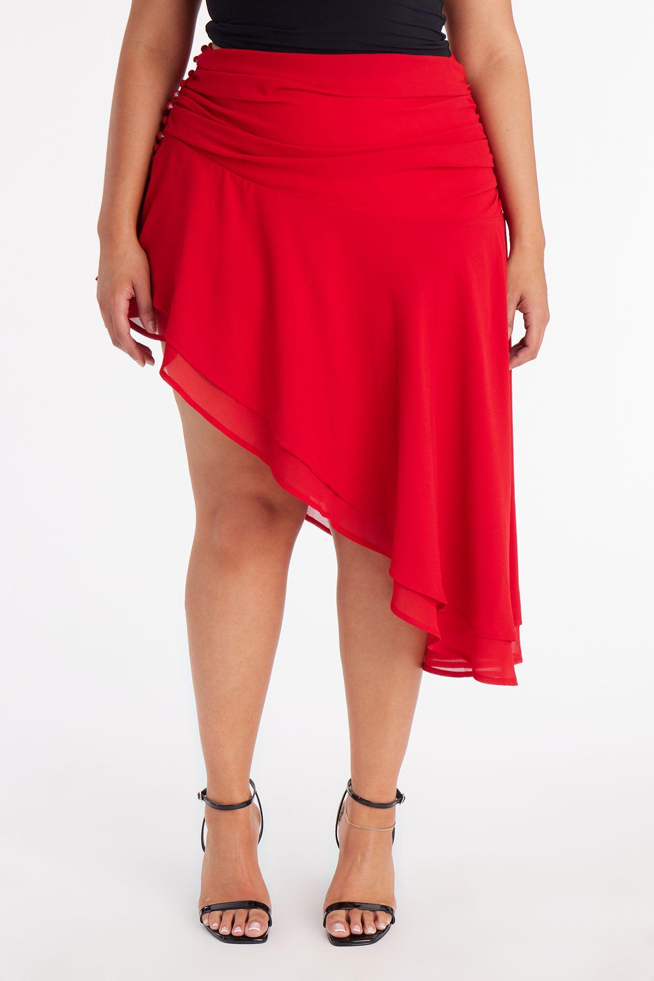 Analisa Asymmetric Ruched Midi Skirt - Red Female Product Image