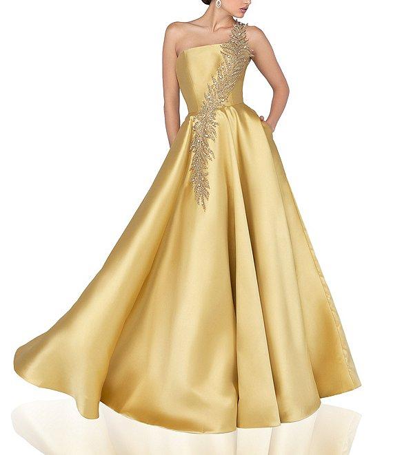Terani Couture Sleeveless One Shoulder Beaded Strap Back Detail Ball Gown Product Image