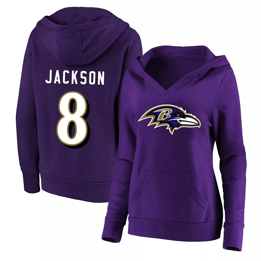 Women's Profile Lamar Jackson Purple Baltimore Ravens Plus Size Player Name & Number Pullover Hoodie, Size: 1XL Product Image