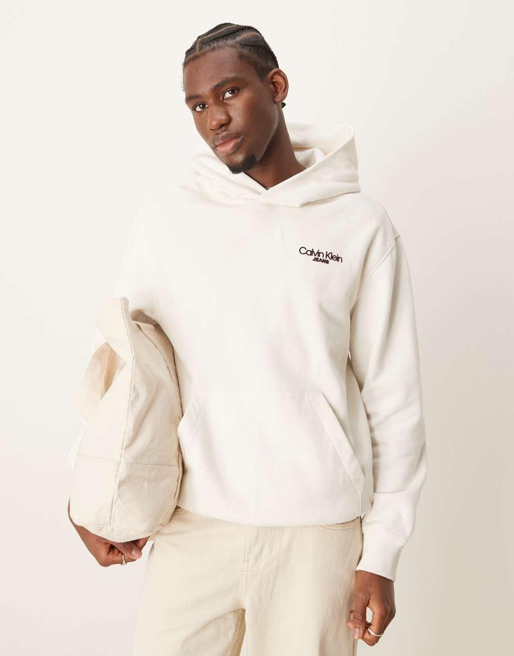 Calvin Klein Jeans logo backprint hoodie in off white - ASOS Exclusive Product Image