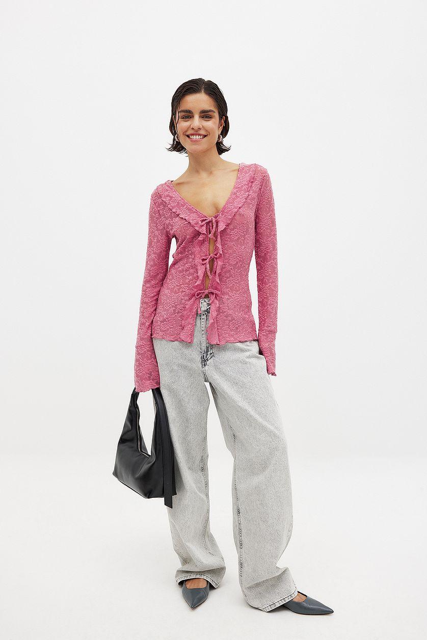 Floral Long Sleeve Tie Top Product Image