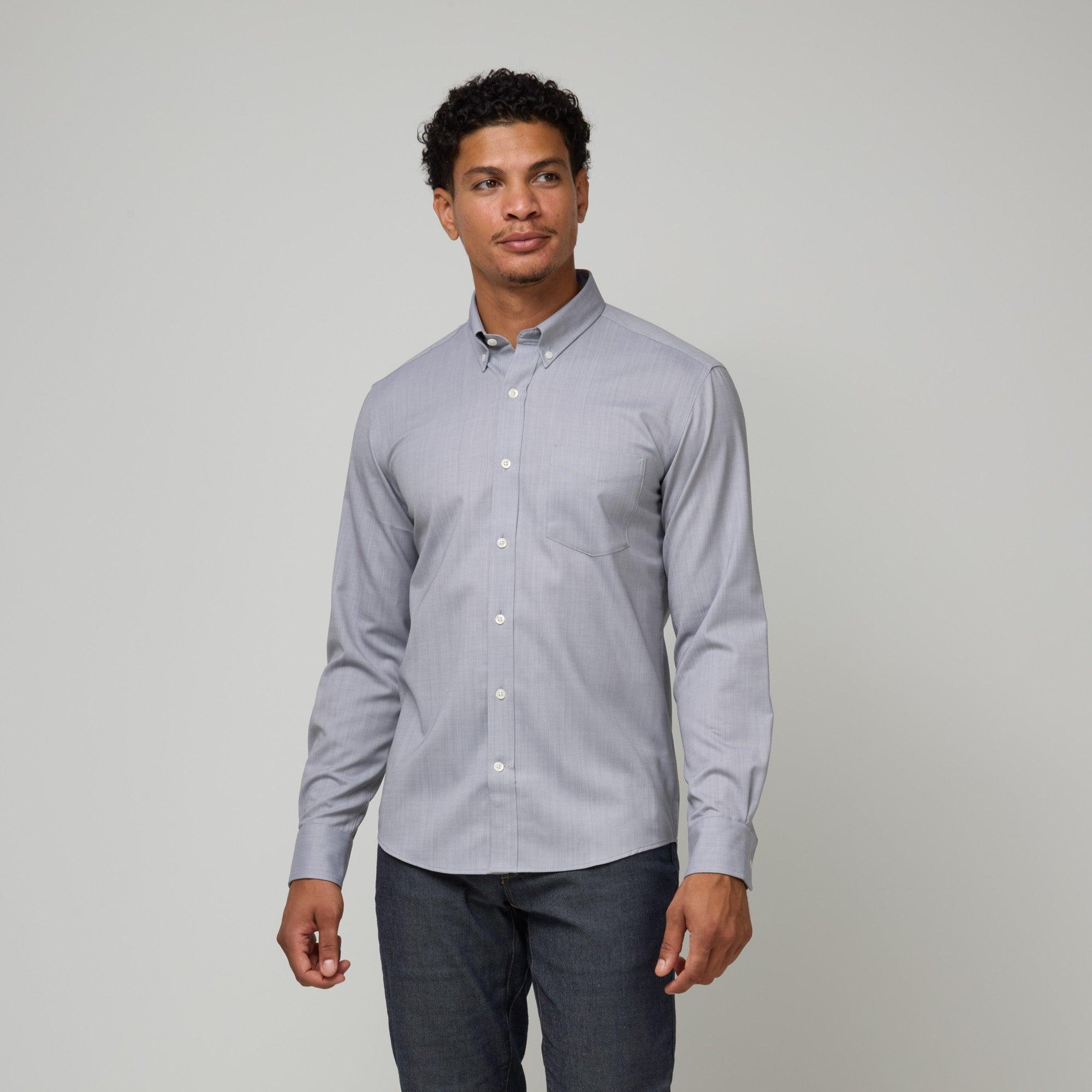 Merino Wool Button-Down Shirt | Light Gray Oxford Product Image
