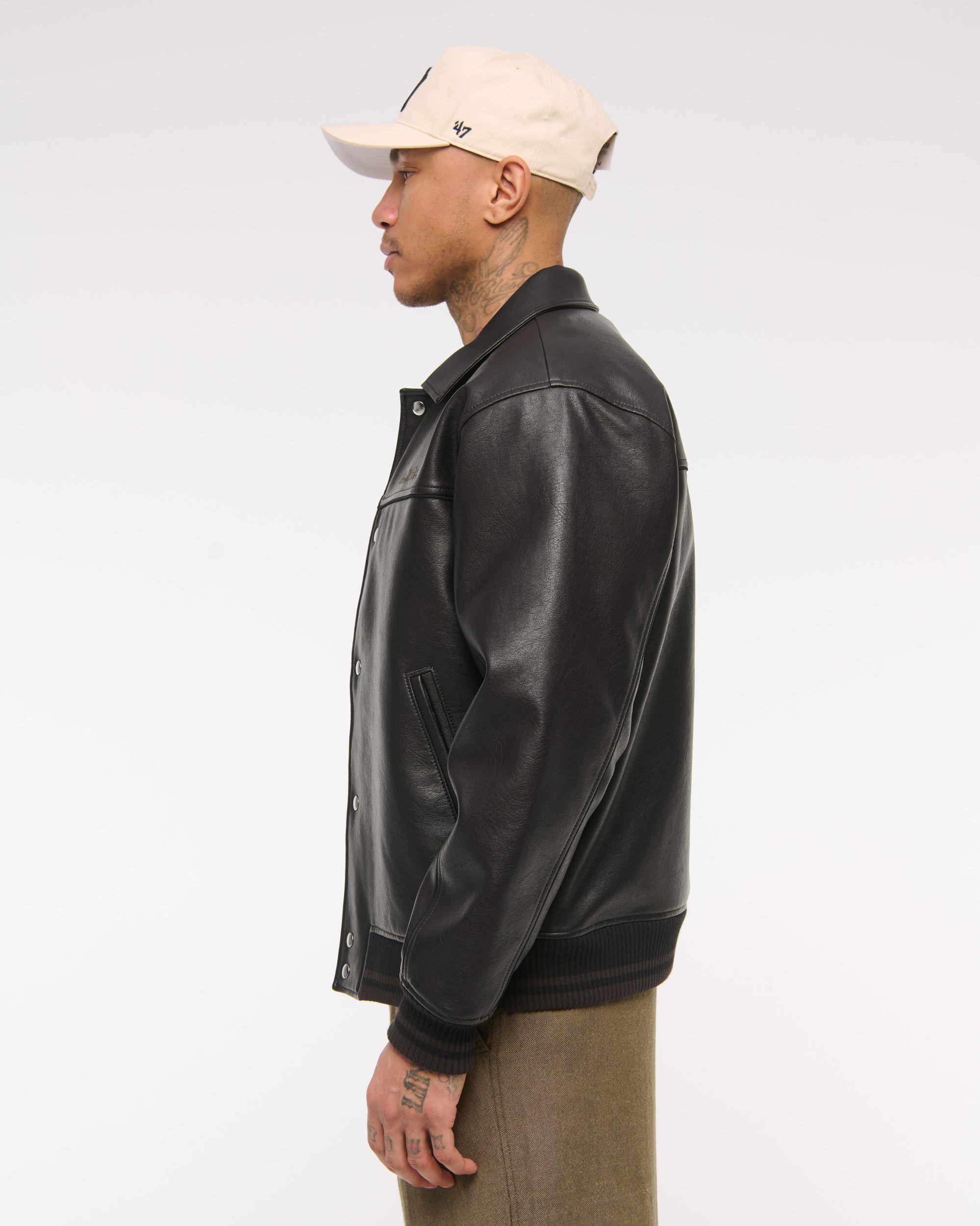 Vegan Leather Varsity Bomber Jacket Product Image
