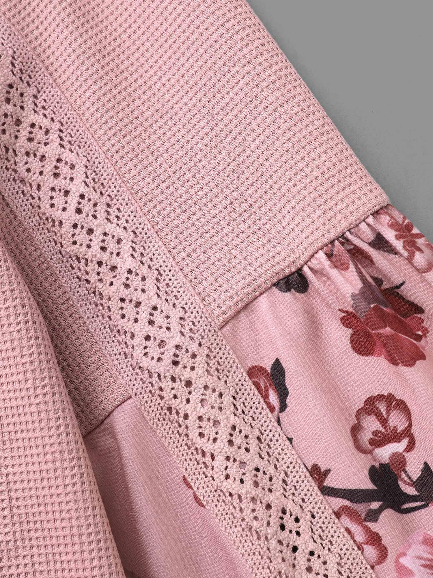 Round Neck Floral Patchwork Woven Ribbon Sweatshirt Female Product Image