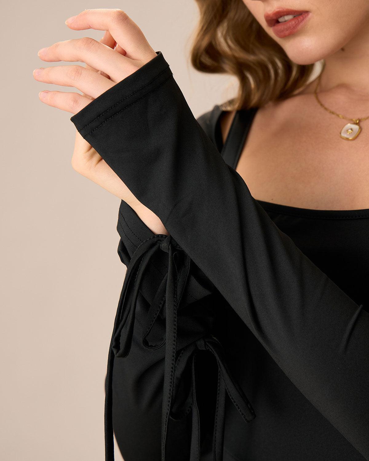 Women's Black Square Neck Long Sleeve Mini Dress Female Product Image