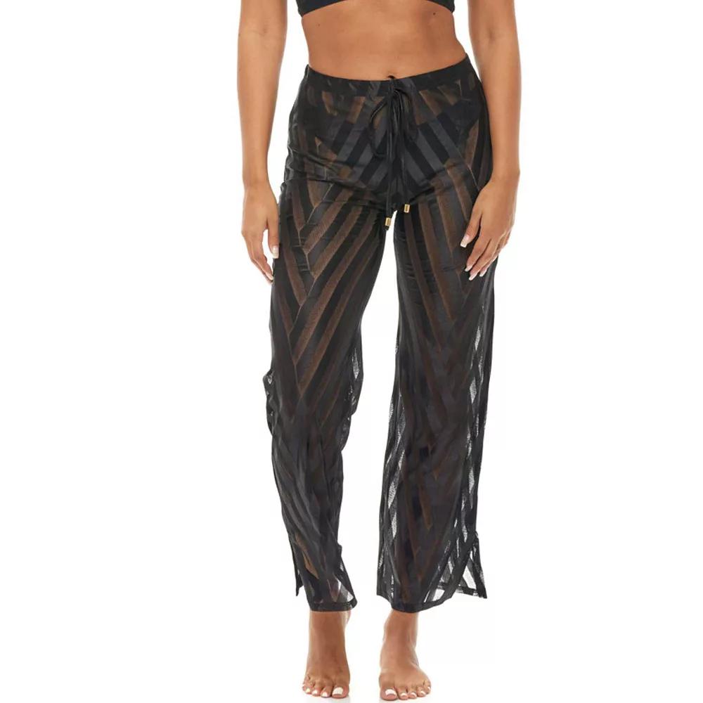 Women's Jordan Taylor Sheer Mesh Stripe Swim Cover-Up Pants, Size: Small, Black Product Image