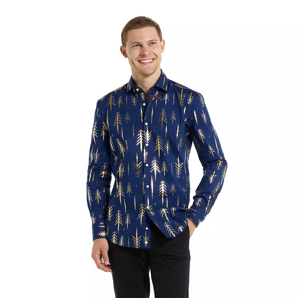 Men's OppoSuits Terrific Trees Slim-Fit Long Sleeve Button-Down Shirt, Size: XL, Blue Product Image