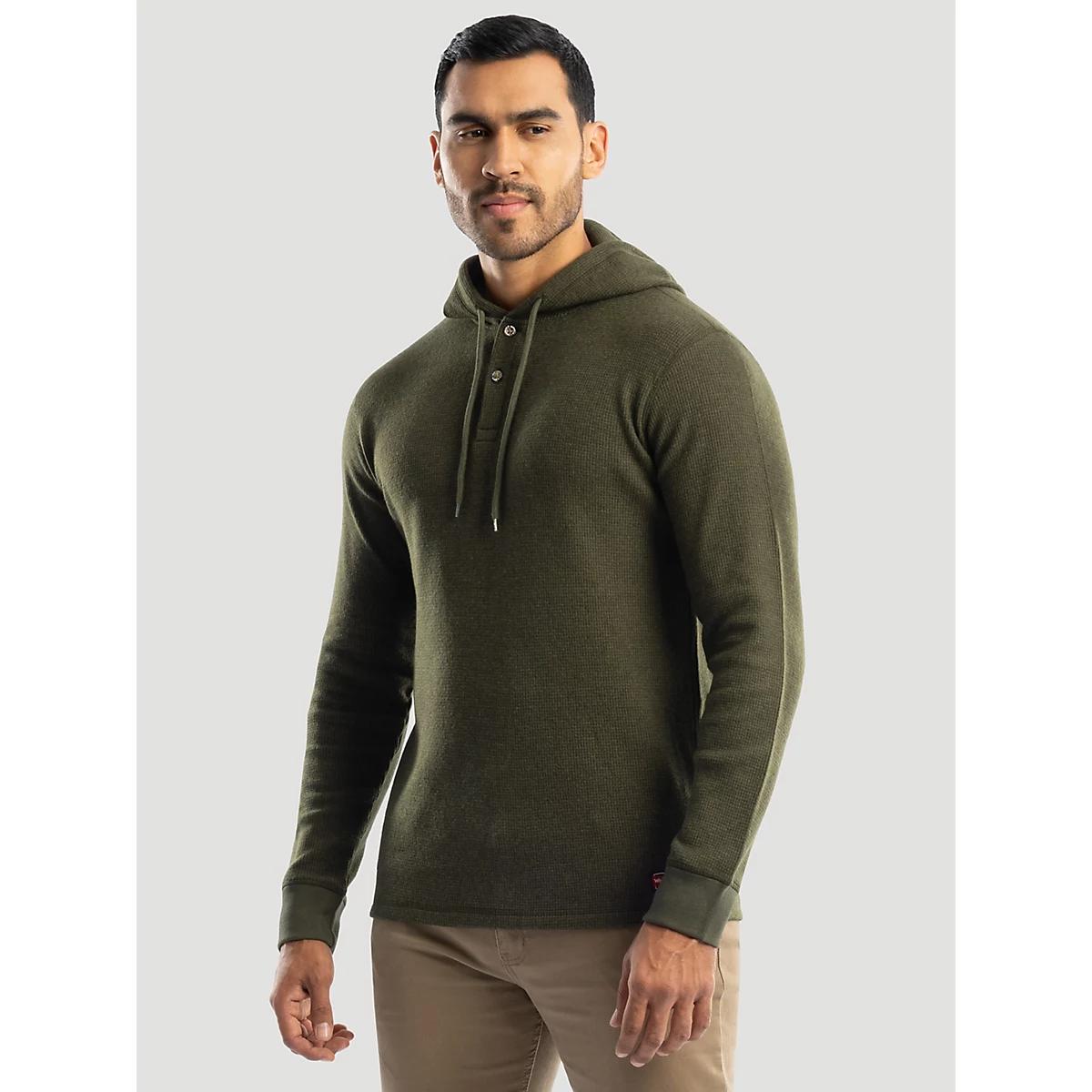 Men's Hooded Workwear Grid Fleece Henley in Olive Product Image