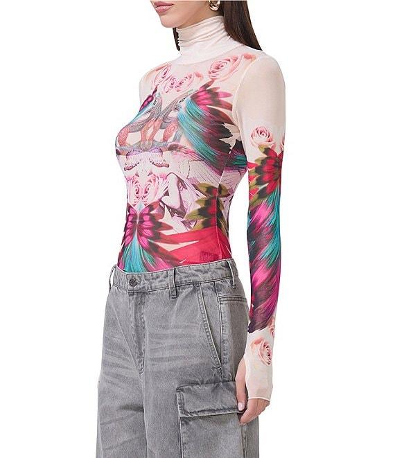 AFRM Zadie Feather Multi Print Mesh Mock Neck Long Sleeve Top Product Image